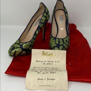 Jerome Rousseau green & blue Sequin cheetah heels